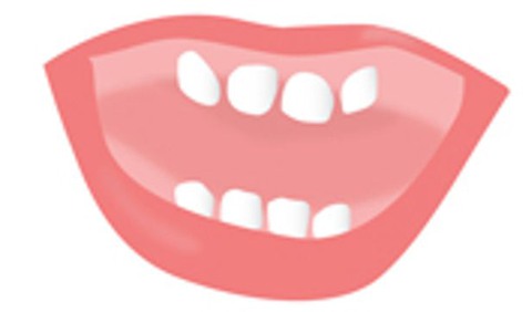 Illustration av en barnmun med 8 tänder